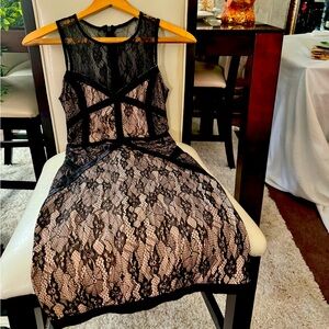 Elegant Lace, Black & Beige, Body Con Dress!